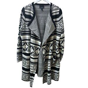 Cynthia Rowley Long Cardigan Plus Size 1X Open Sweater Black Aztec Wool Blend